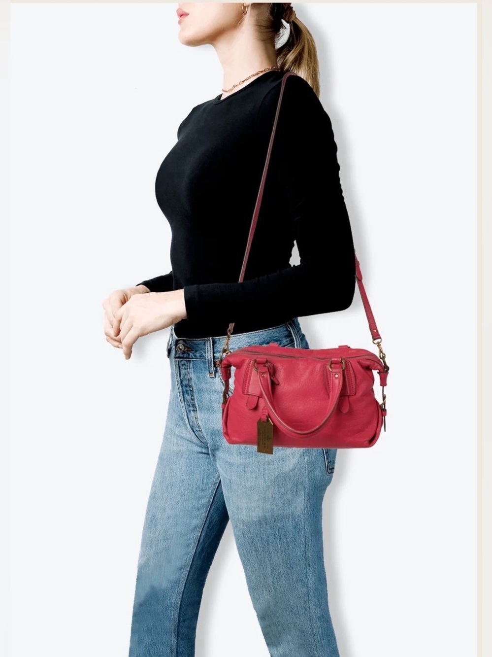 LAUREN RALPH LAUREN LEATHER SATCHEL BAG PINK